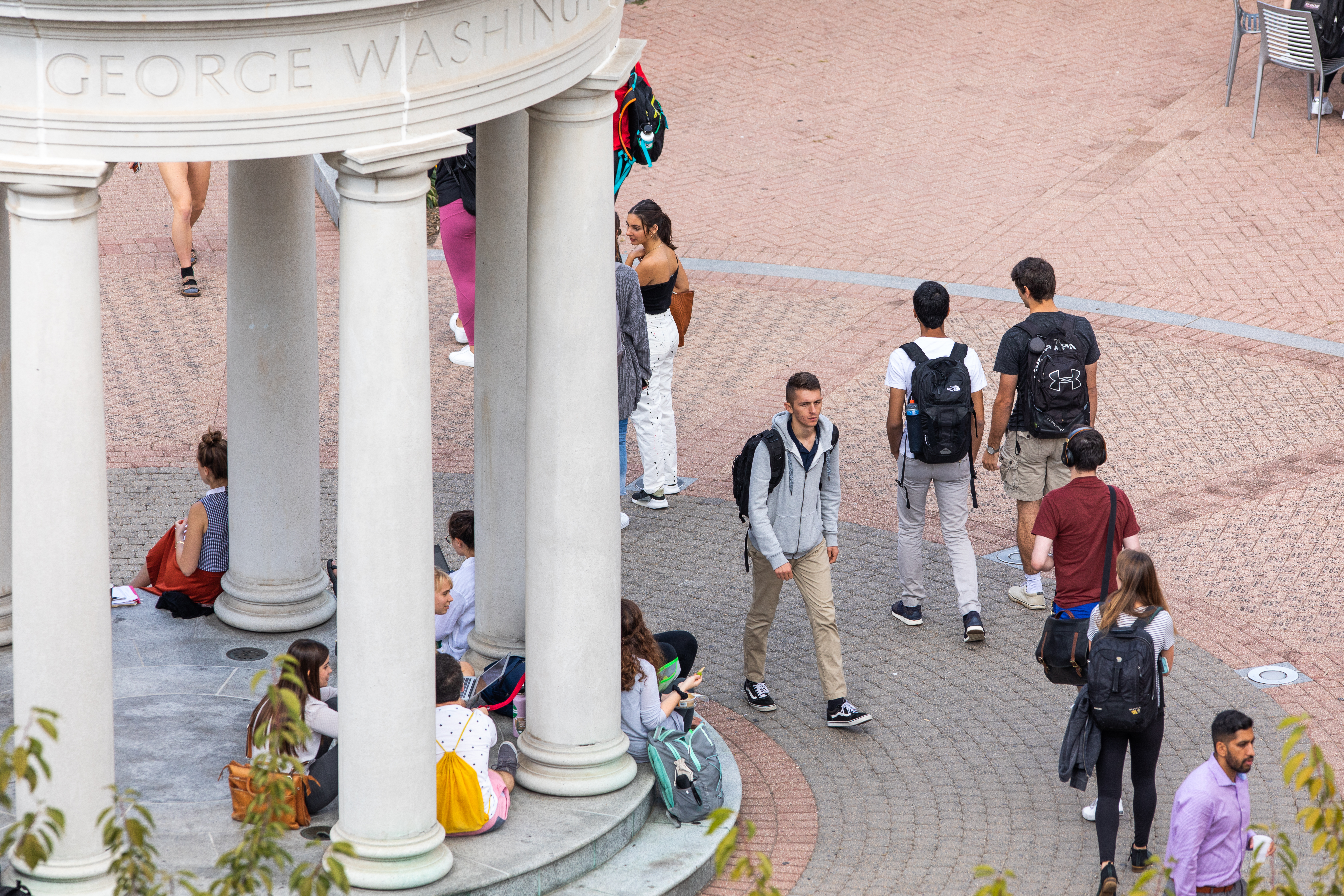 Students move about near the tempietto